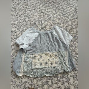 Women’s Free People Gray and Cream Patchwork Crop Top